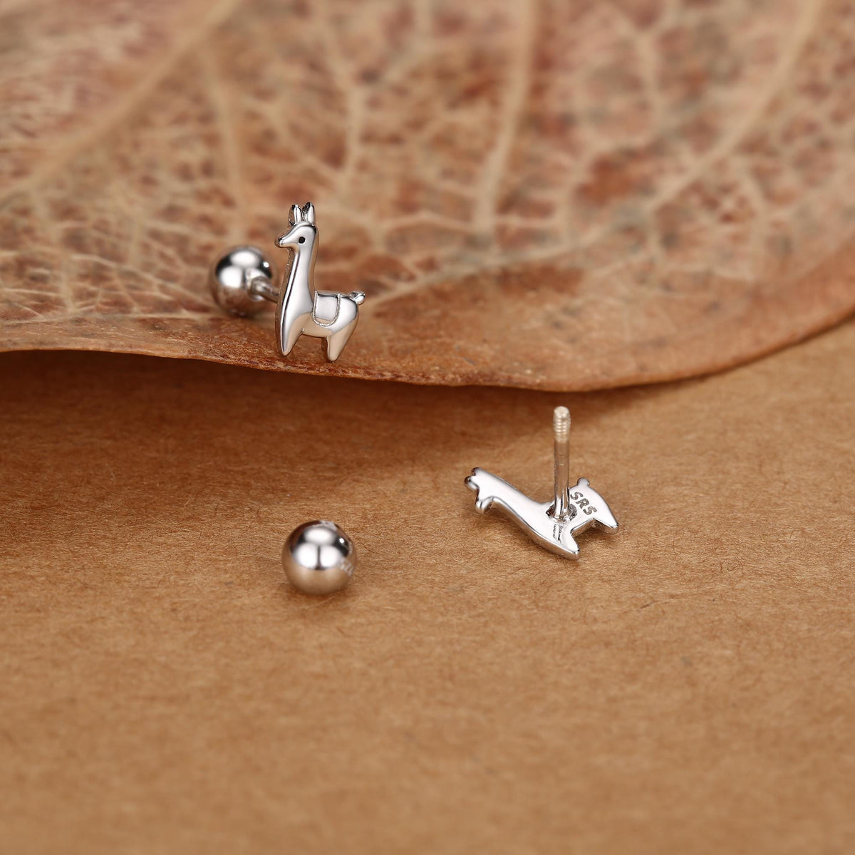 Sterling Silver Llama 18G Screw Back Earrings