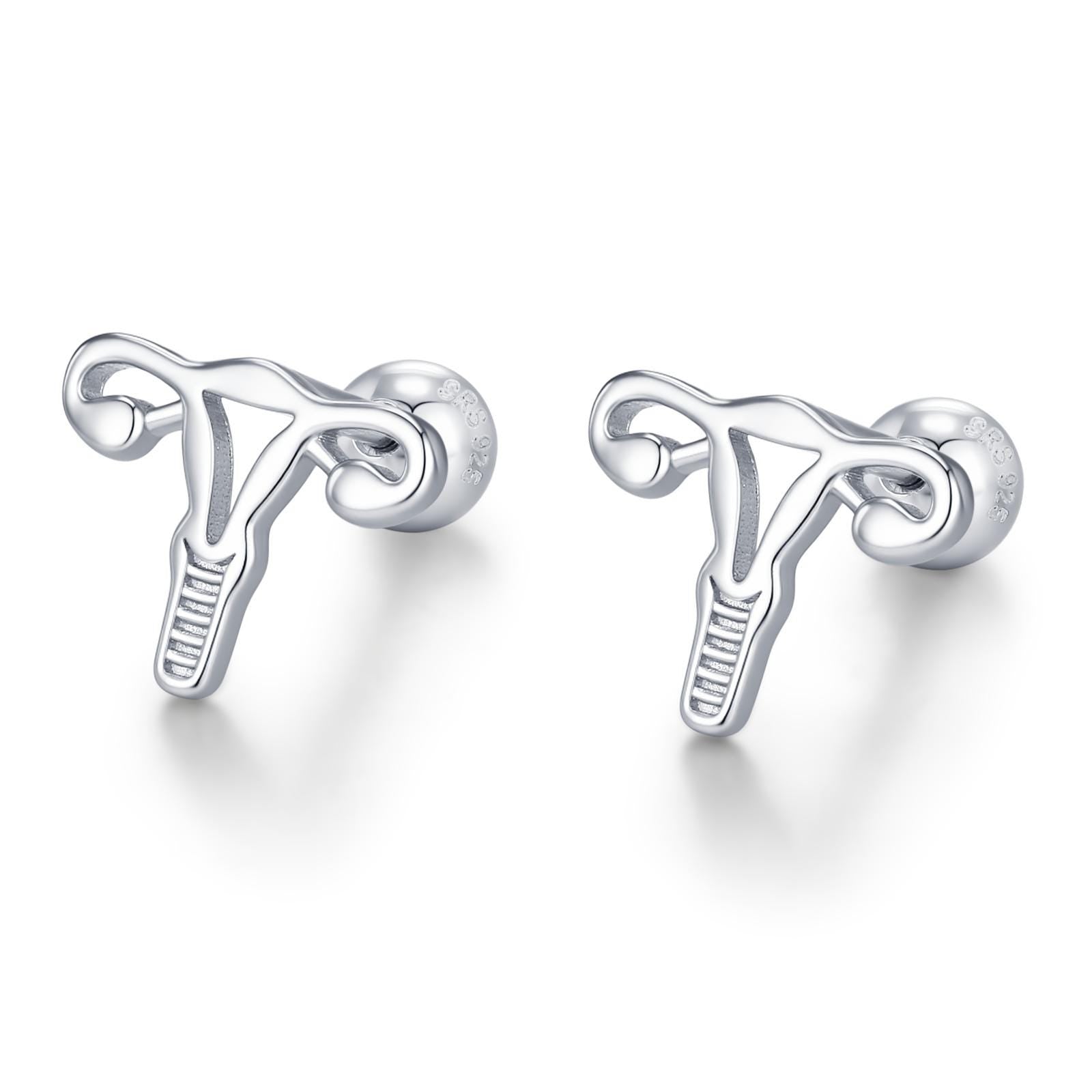 Sterling Silver Female Anatomy 18G Screw Back Earrings with Ball Backs