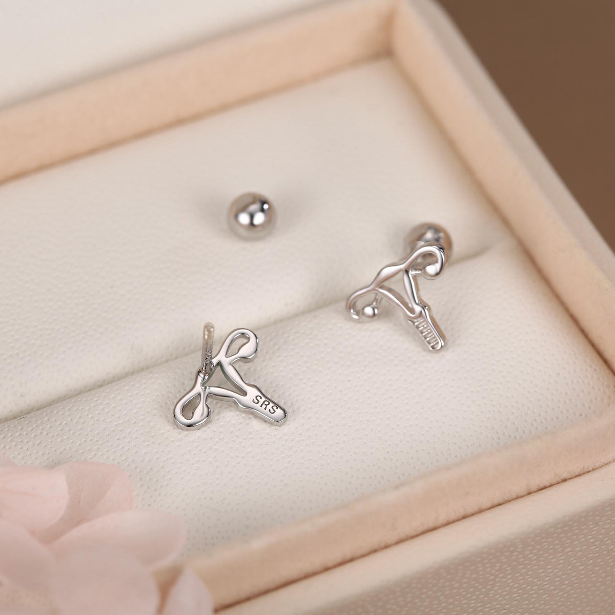 Sterling Silver Female Anatomy 18G Screw Back Earrings with Ball Backs