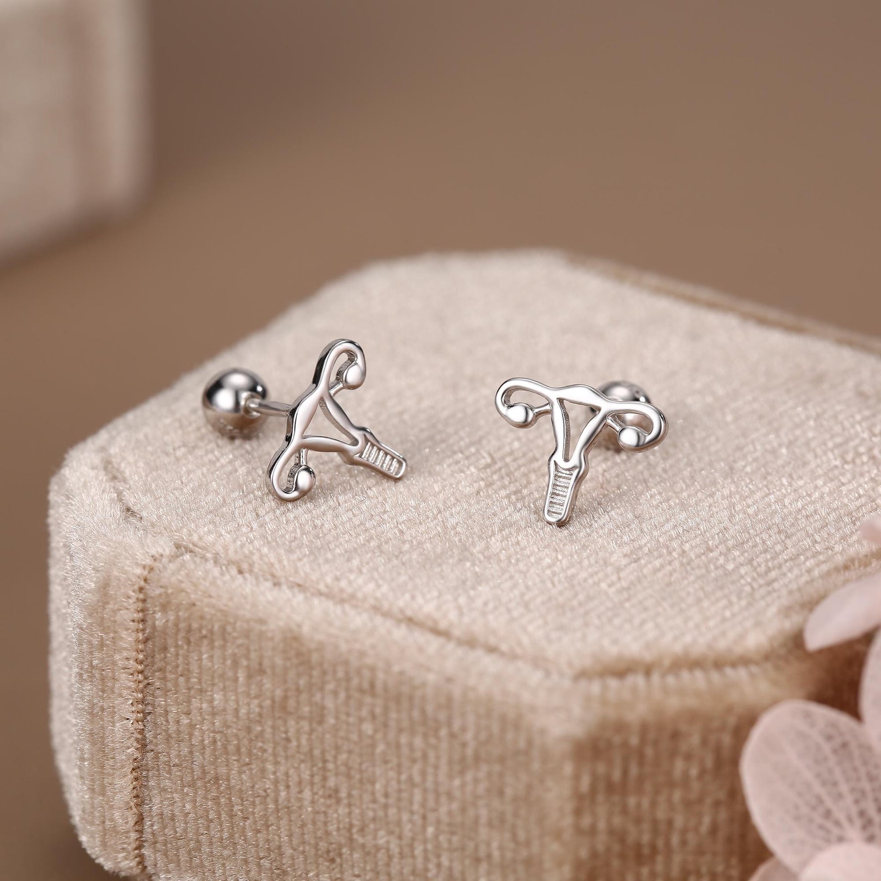 Sterling Silver Female Anatomy 18G Screw Back Earrings with Ball Backs