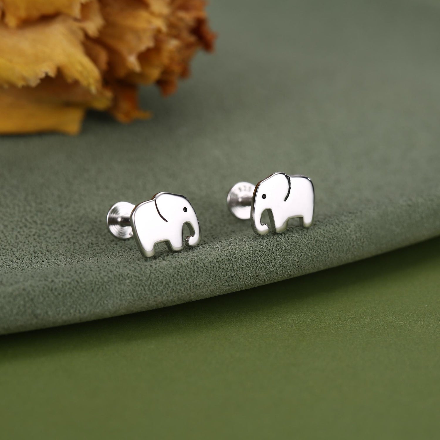 Sterling Silver Elephant 16G Flat Back Earrings