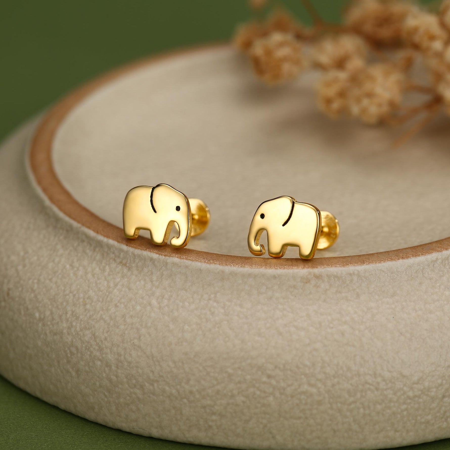Sterling Silver Elephant 16G Flat Back Earrings