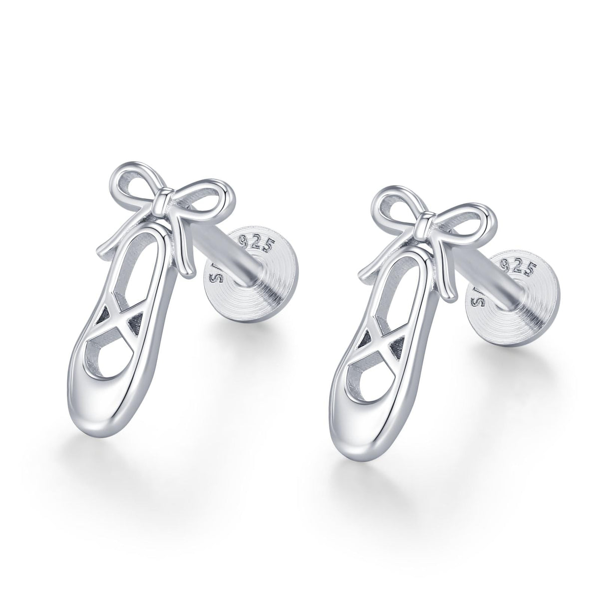 Sterling Silver Ballet Slipper 16G Flat Back Earrings
