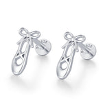 Sterling Silver Ballet Slipper 16G Flat Back Earrings