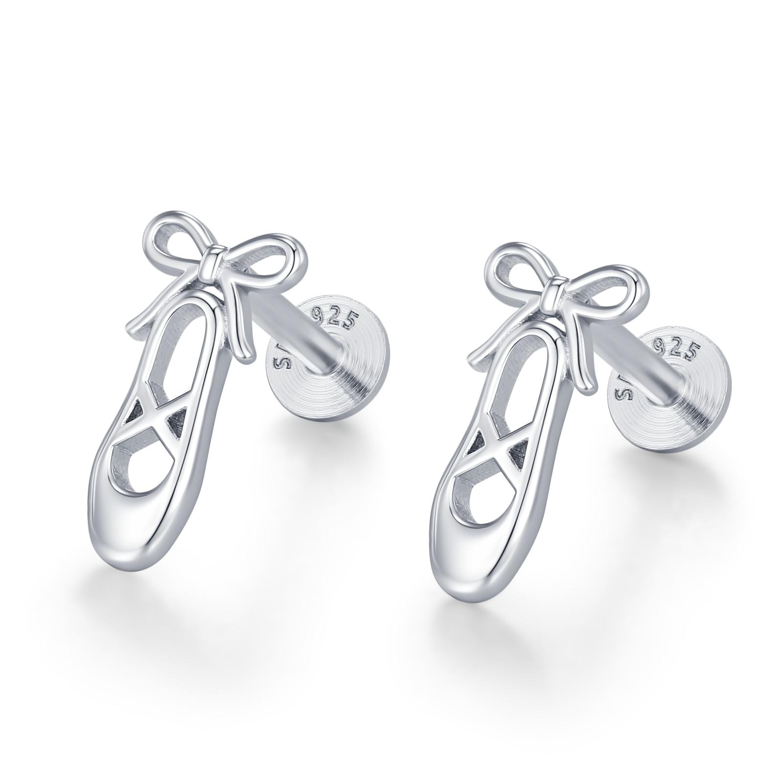 Sterling Silver Ballet Slipper 16G Flat Back Earrings