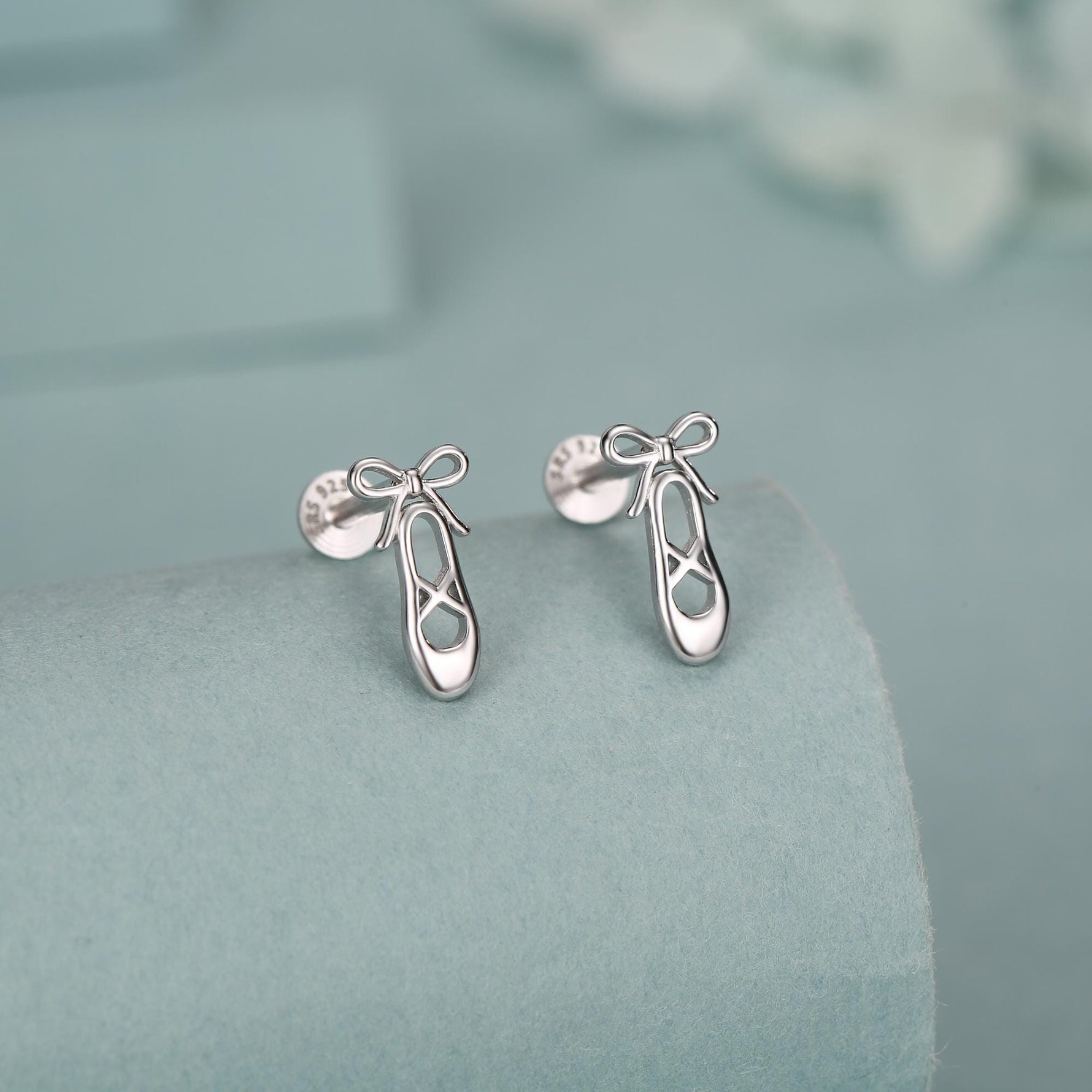 Sterling Silver Ballet Slipper 16G Flat Back Earrings