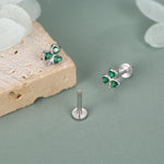 Sterling Silver Green CZ Shamrock 16G Flat Back Earrings