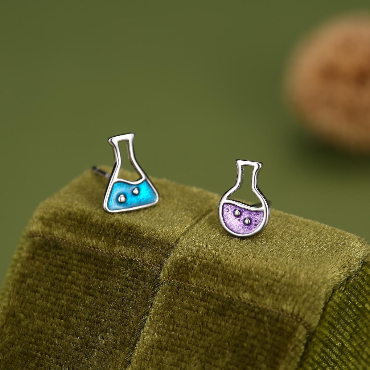 Sterling Silver Mismatched Chemistry Flask Stud Earrings