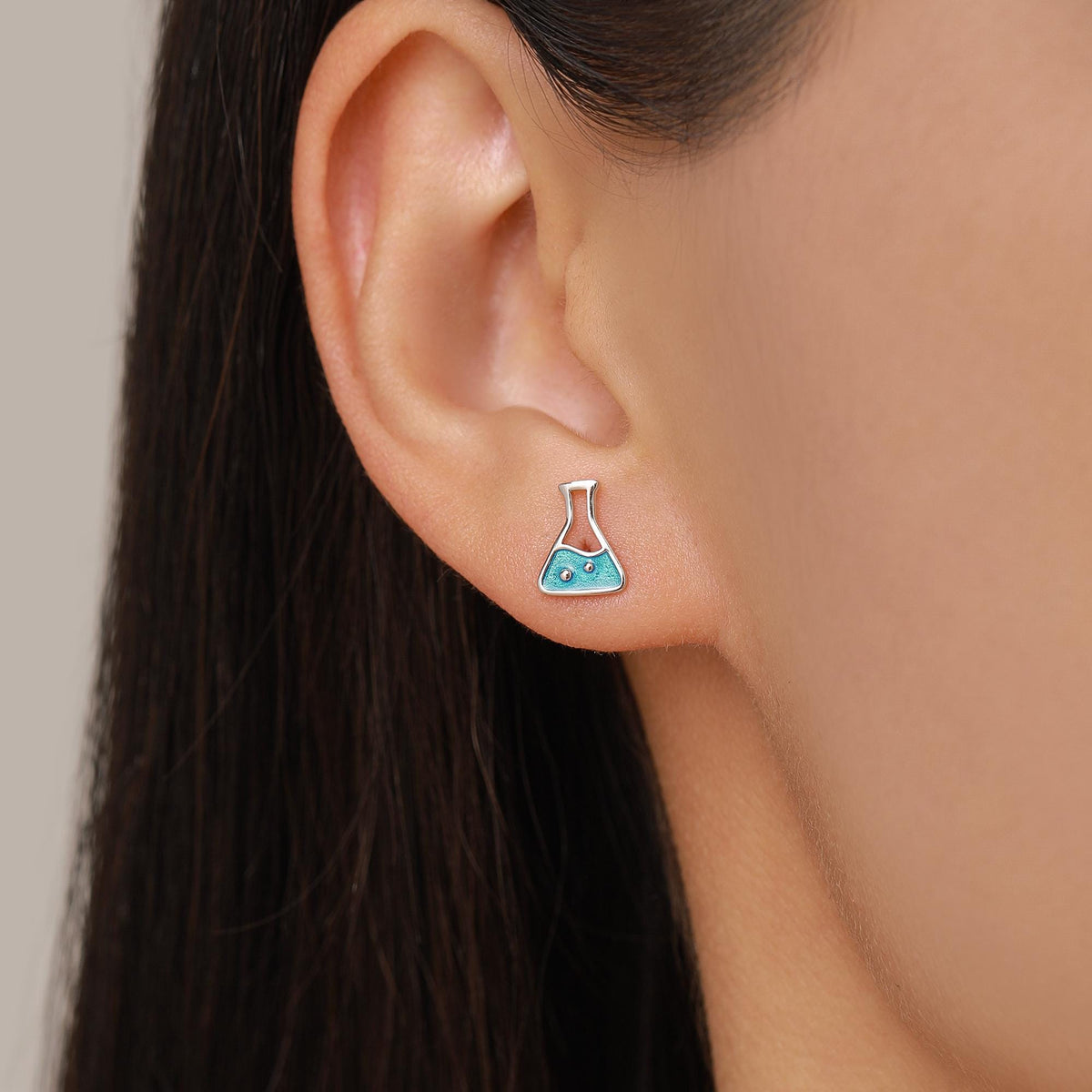 Sterling Silver Mismatched Chemistry Flask Stud Earrings