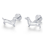 Sterling Silver Dachshund 16G Flat Back Stud Earrings
