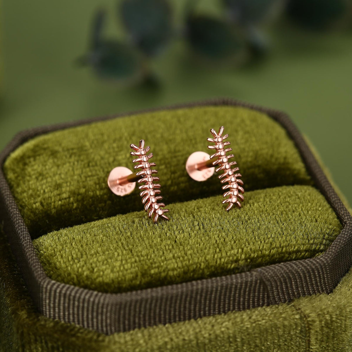 Oxidised Sterling Silver Centipede 16G Flat Back Stud Earrings