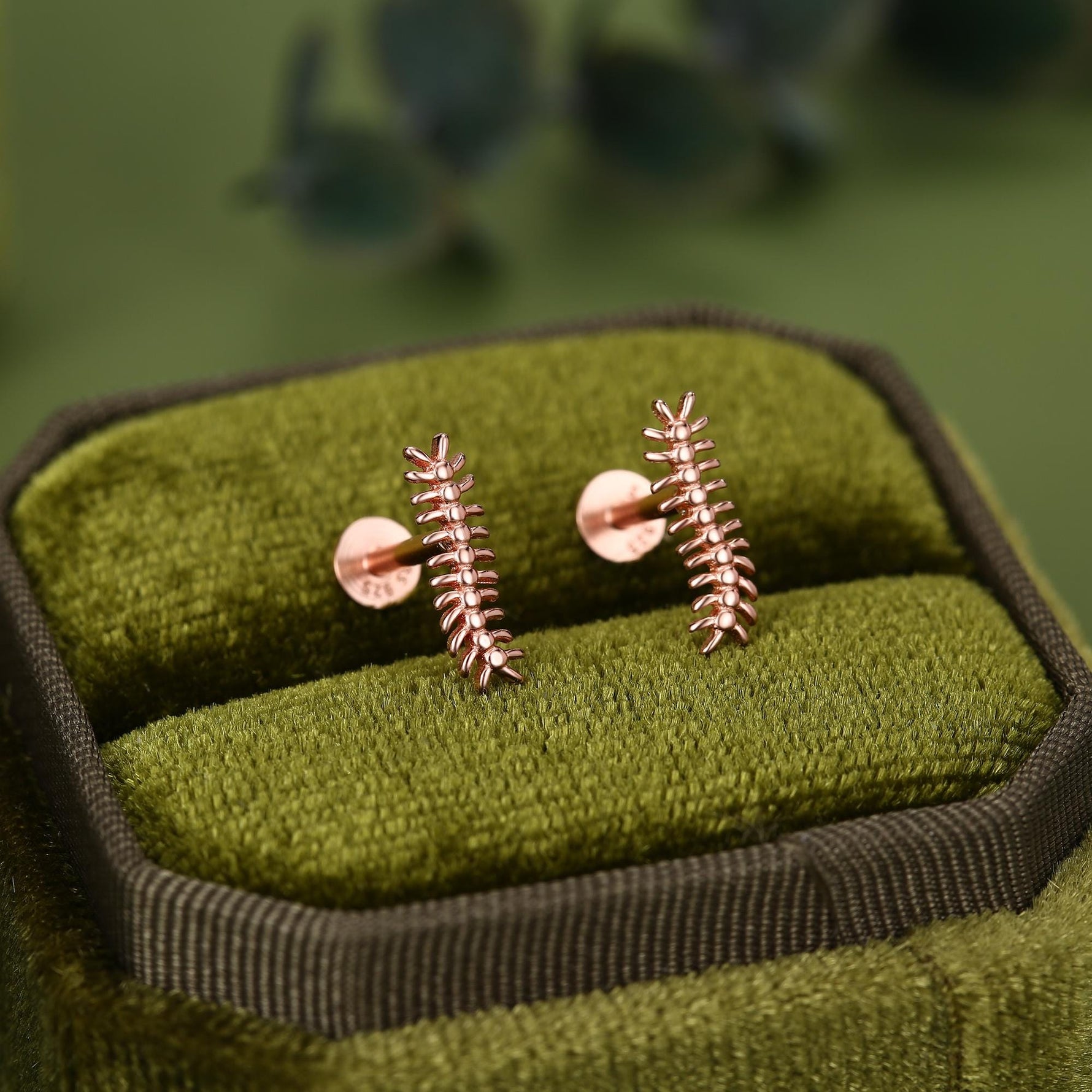 Oxidised Sterling Silver Centipede 16G Flat Back Stud Earrings