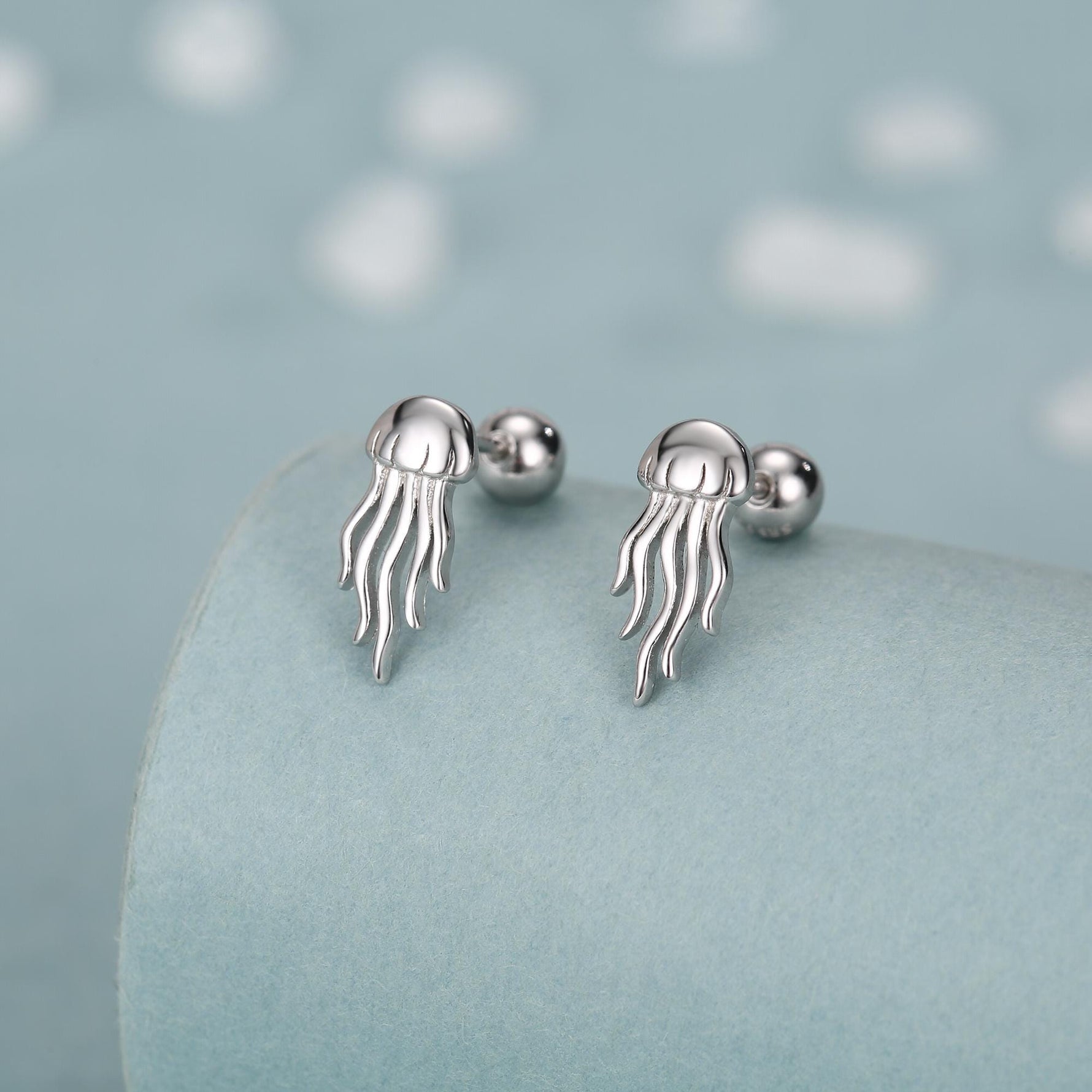 Sterling Silver Jellyfish 18G Screw Back Earrings