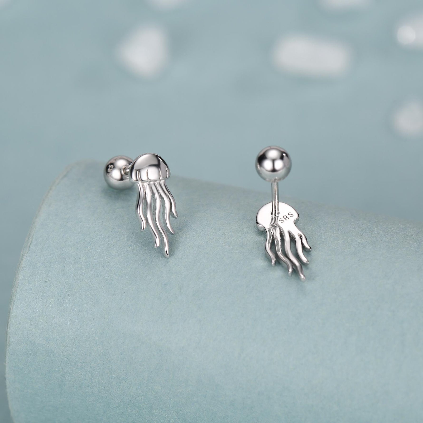 Sterling Silver Jellyfish 18G Screw Back Earrings