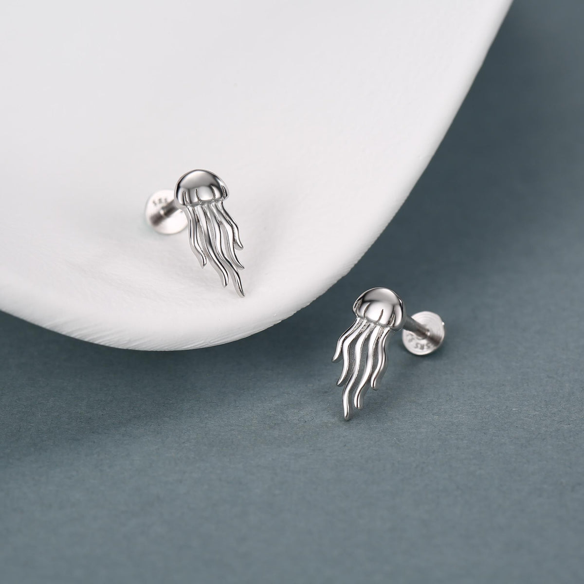 Sterling Silver Jellyfish 16G Flat Back Earrings