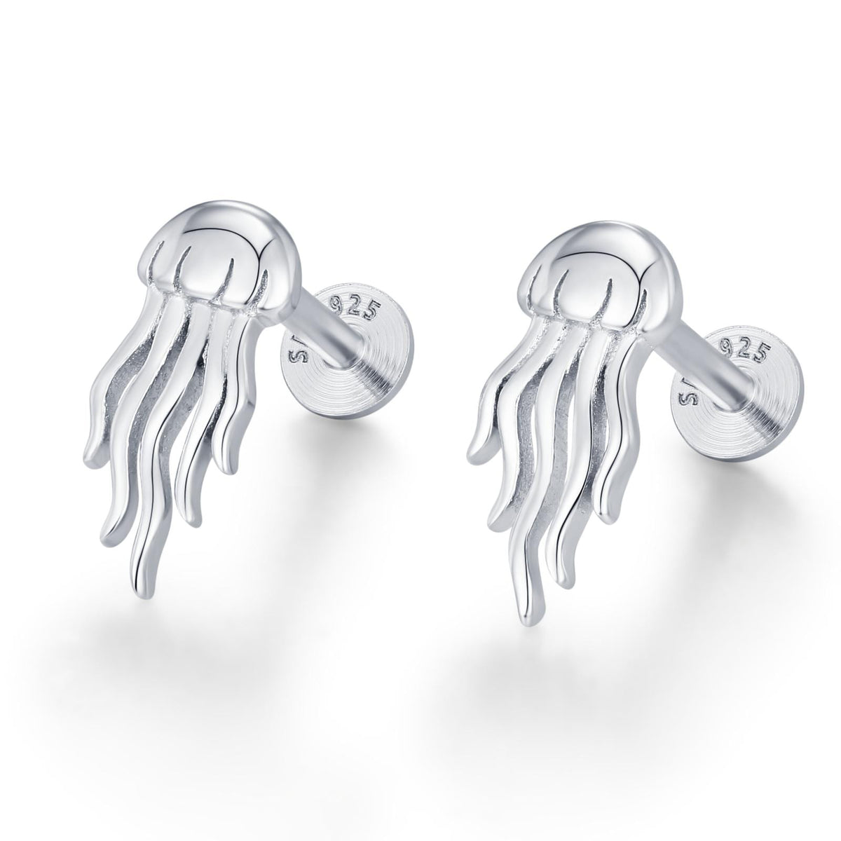 Sterling Silver Jellyfish 16G Flat Back Earrings