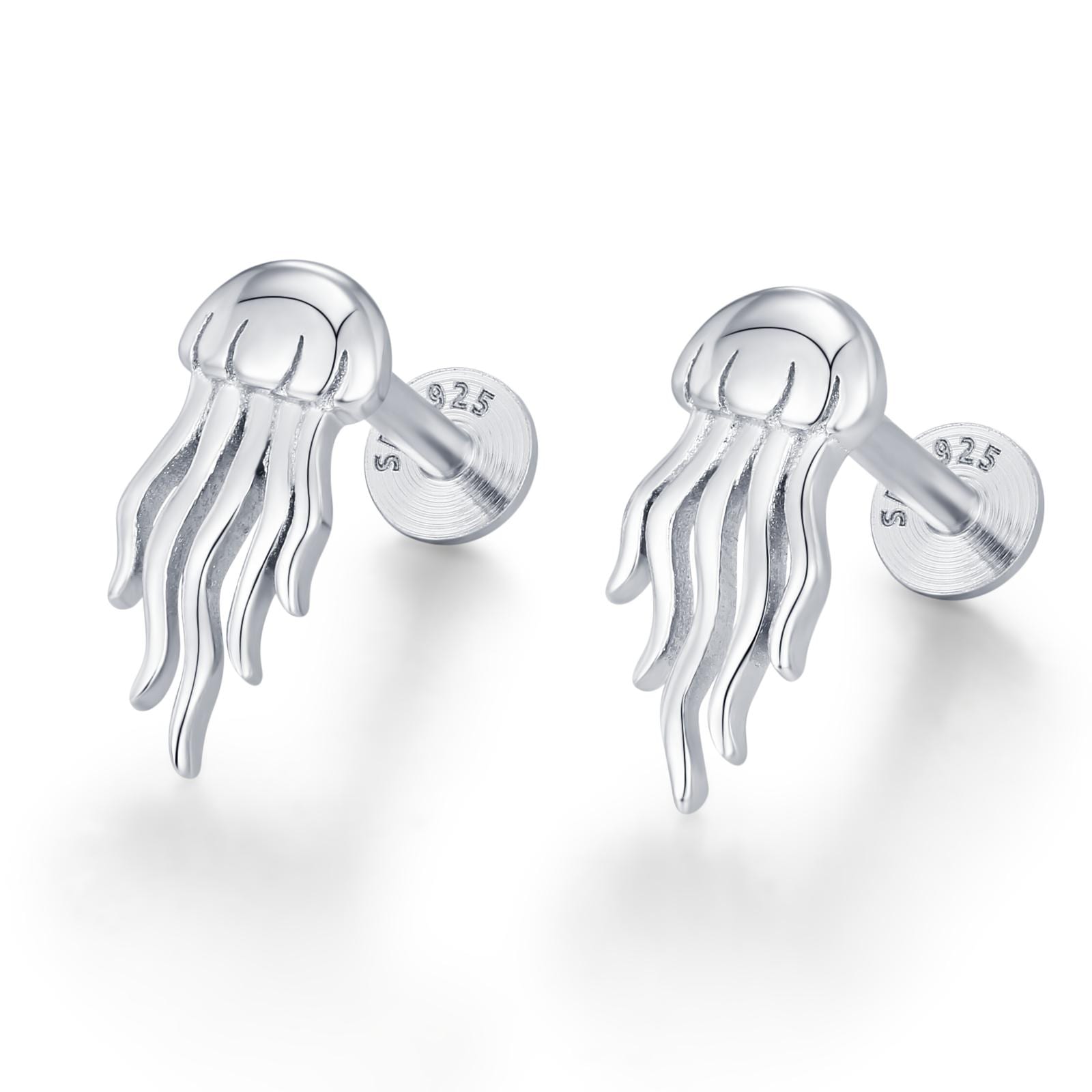 Sterling Silver Jellyfish 16G Flat Back Earrings