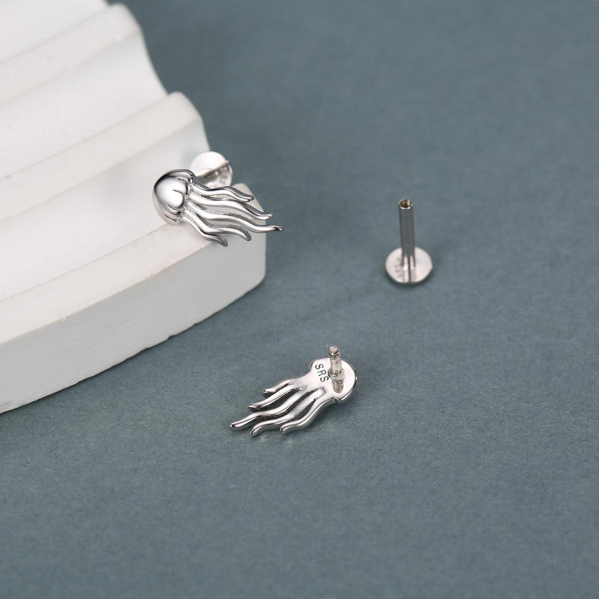 Sterling Silver Jellyfish 16G Flat Back Earrings