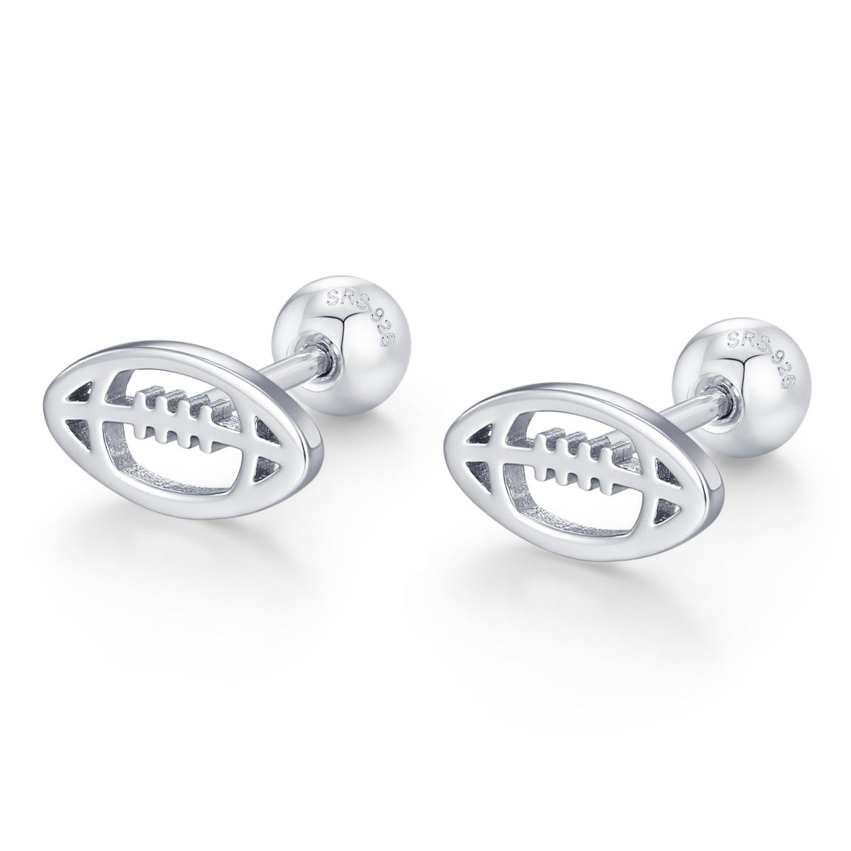 Sterling Silver Rugby Ball 16G Screw Back Stud Earrings