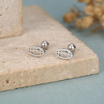 Sterling Silver Rugby Ball 16G Screw Back Stud Earrings