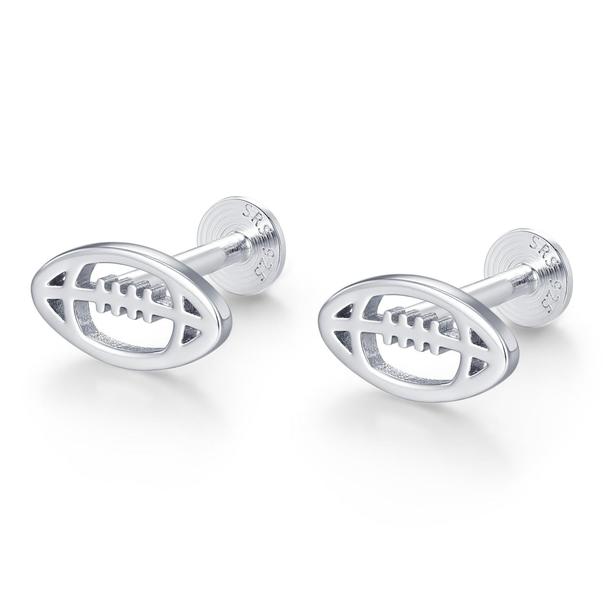 Sterling Silver Rugby Ball 16G Flat Back Stud Earrings