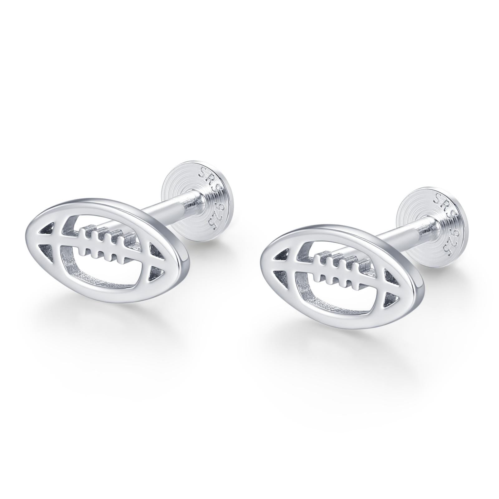 Sterling Silver Rugby Ball 16G Flat Back Stud Earrings