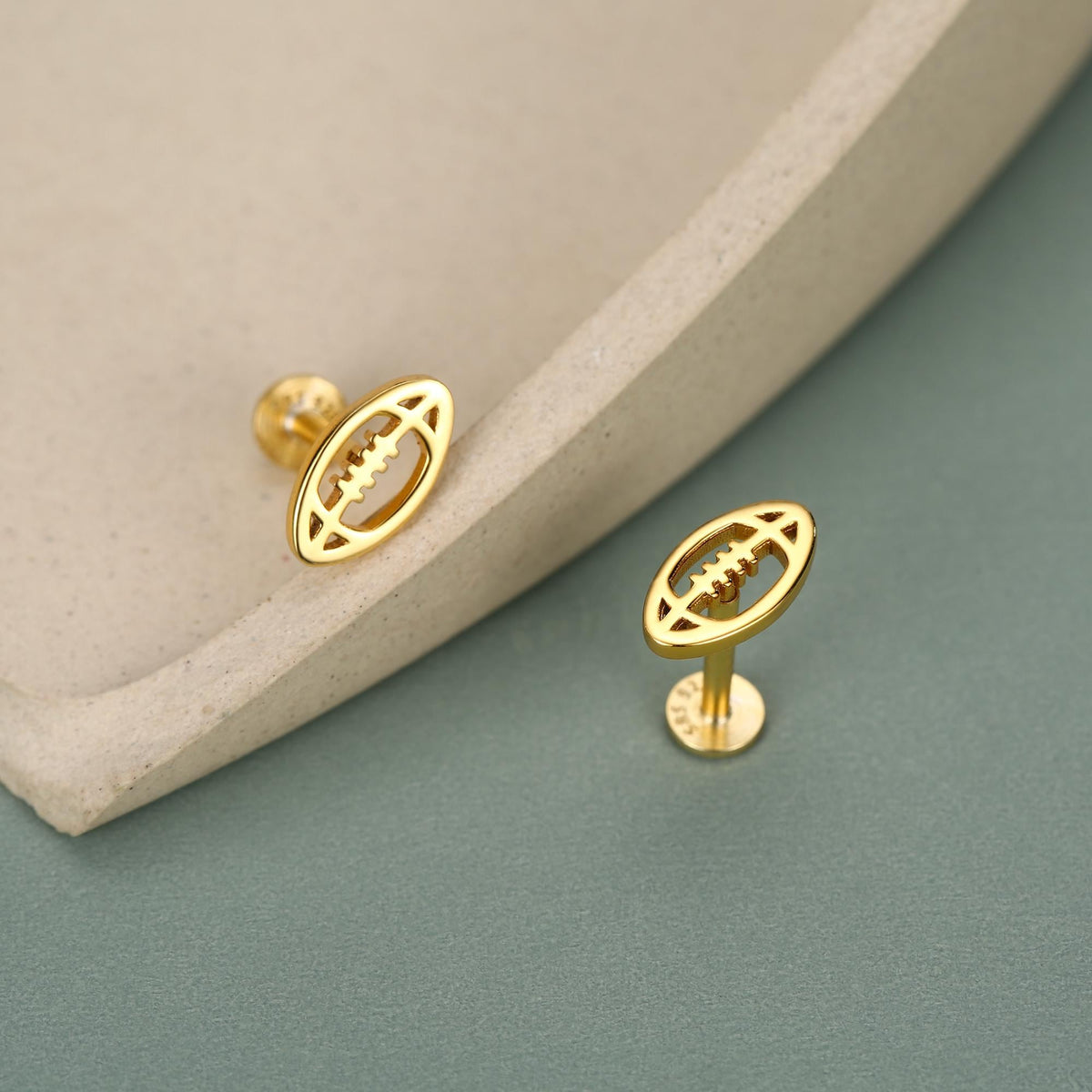 Sterling Silver Rugby Ball 16G Flat Back Stud Earrings