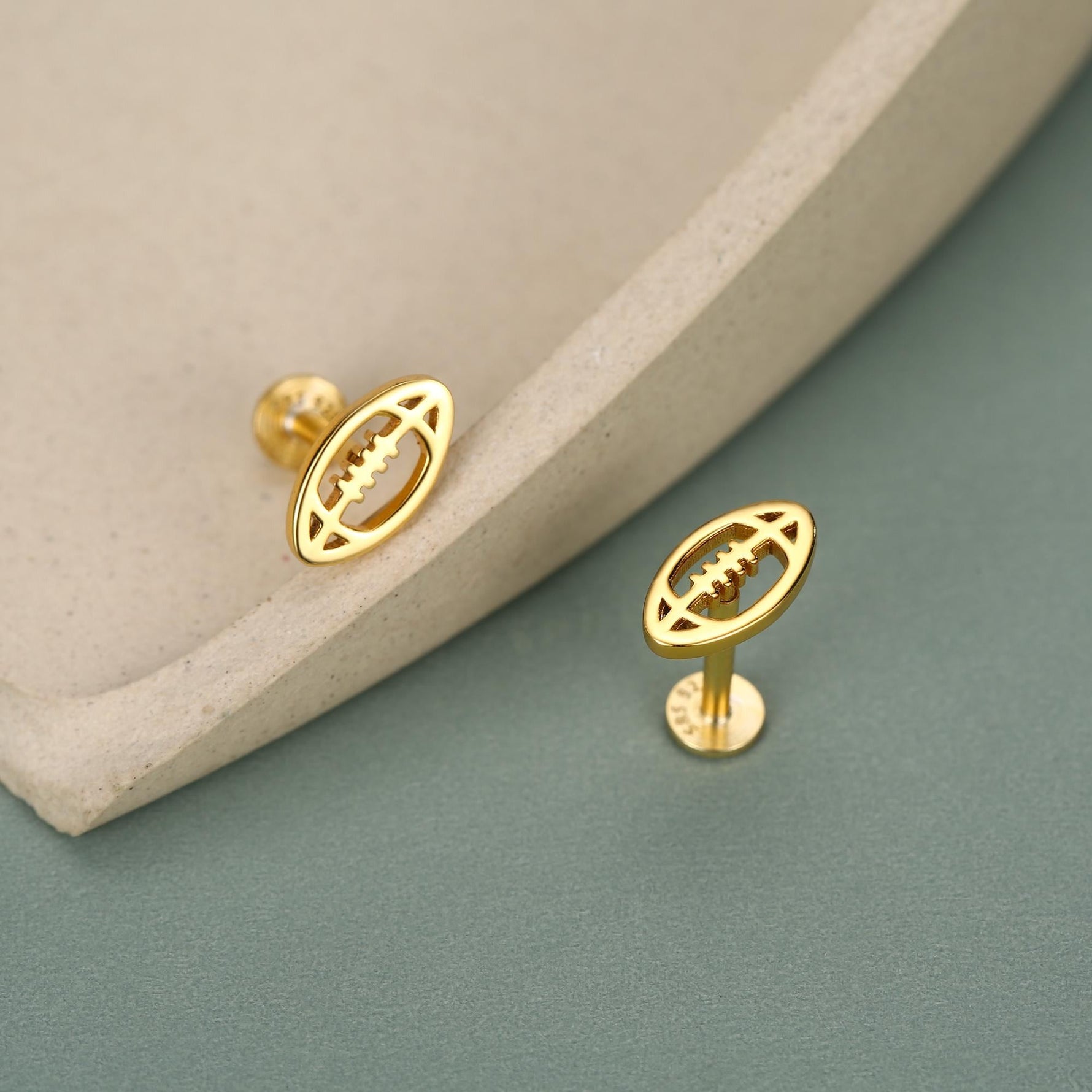 Sterling Silver Rugby Ball 16G Flat Back Stud Earrings