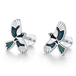Sterling Silver Enamel Magpie 16G Flat Back Stud Earrings