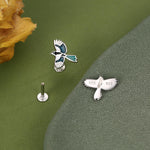 Sterling Silver Enamel Magpie 16G Flat Back Stud Earrings