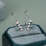 Sterling Silver Enamel Magpie Dangle Hook Earrings