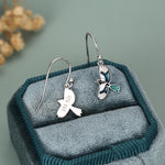 Sterling Silver Enamel Magpie Dangle Hook Earrings