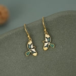 Sterling Silver Enamel Magpie Dangle Hook Earrings