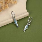 Sterling Silver Enamel Sardine Fish Charm Hoop Earrings