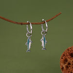 Sterling Silver Enamel Sardine Fish Charm Hoop Earrings