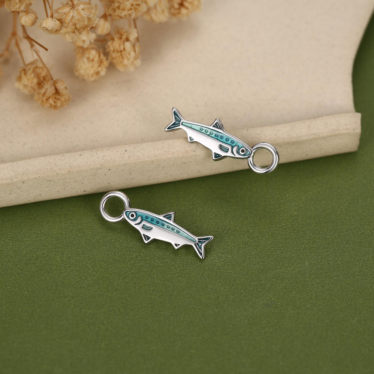 Sterling Silver Enamel Sardine Earring Charms for Hoop Earrings