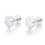Sterling Silver Four Leaf Clover 16G Flat Back Stud Earrings