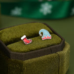 Sterling Silver Christmas Stocking and Elf Hat Mismatched Stud Earrings