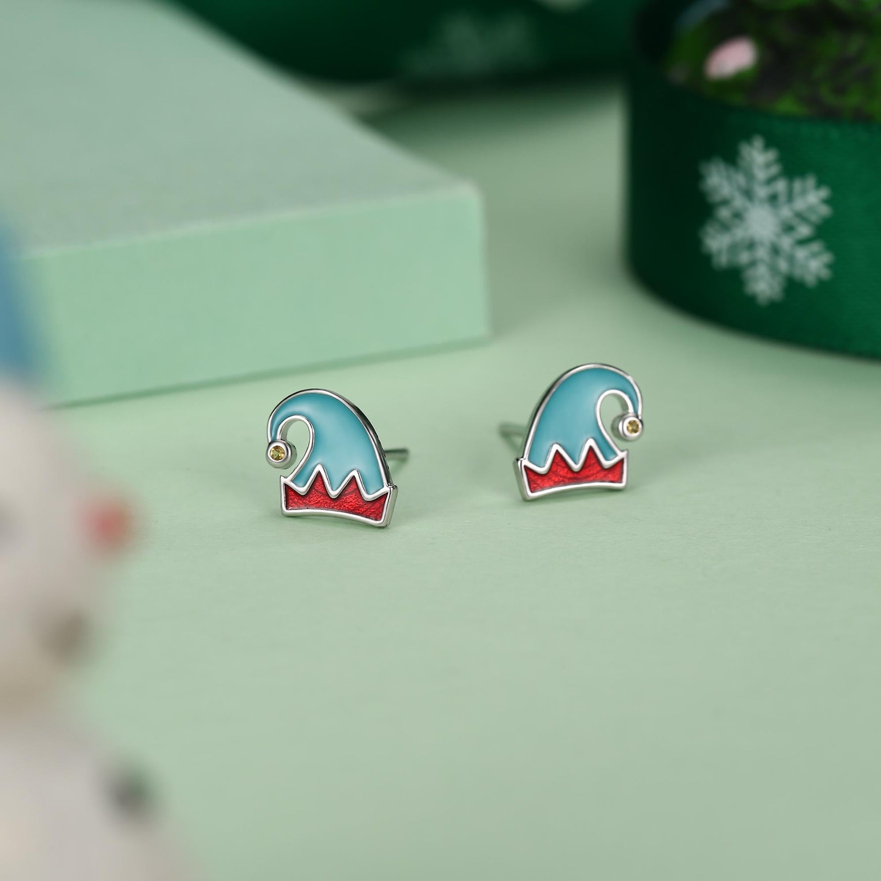 Sterling Silver Enamel Elf Hat Stud Earrings