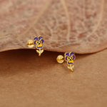 Sterling Silver Enamel Pansy Flower 16G Flat Back Earrings