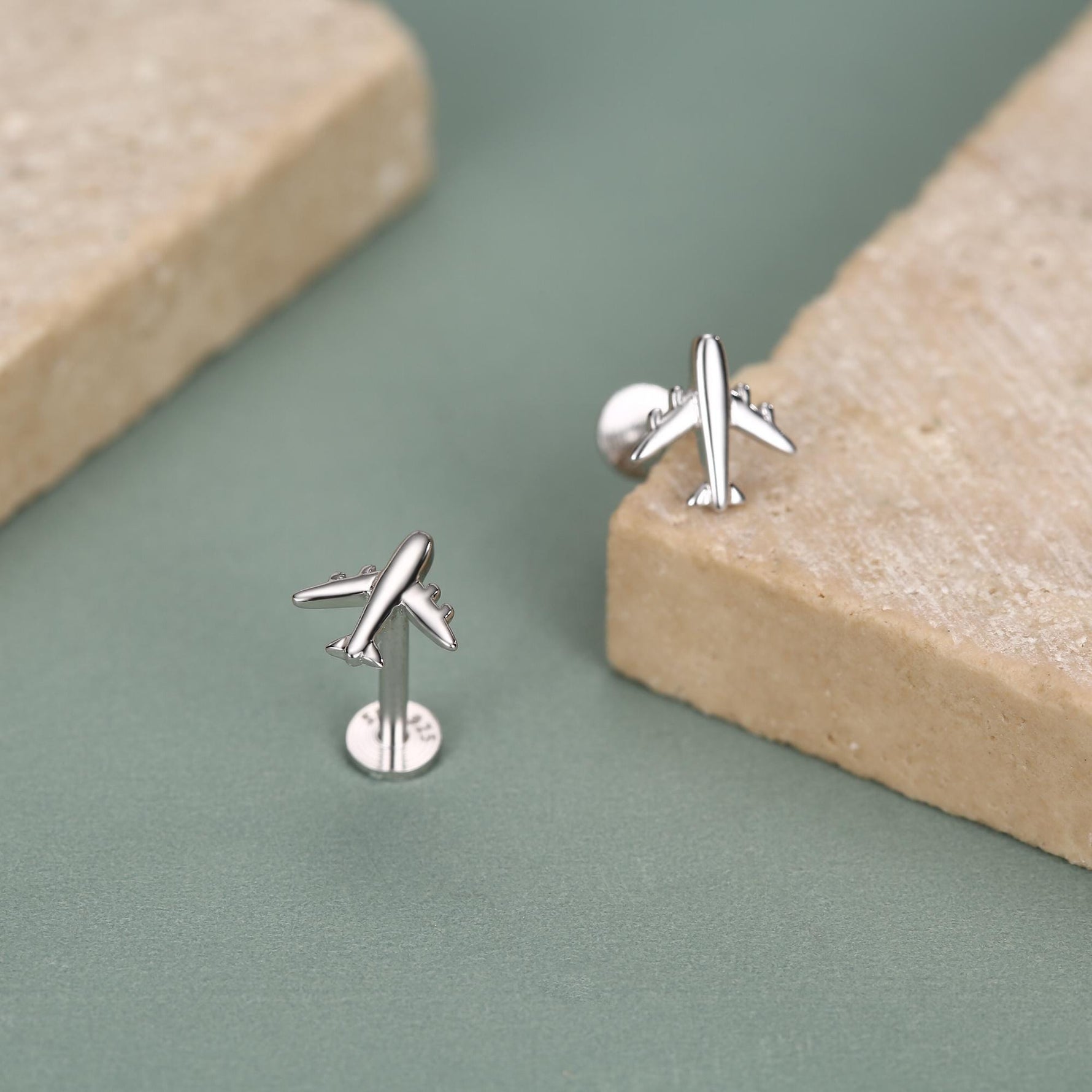 Sterling Silver Airplane 16G Flat Back Earrings
