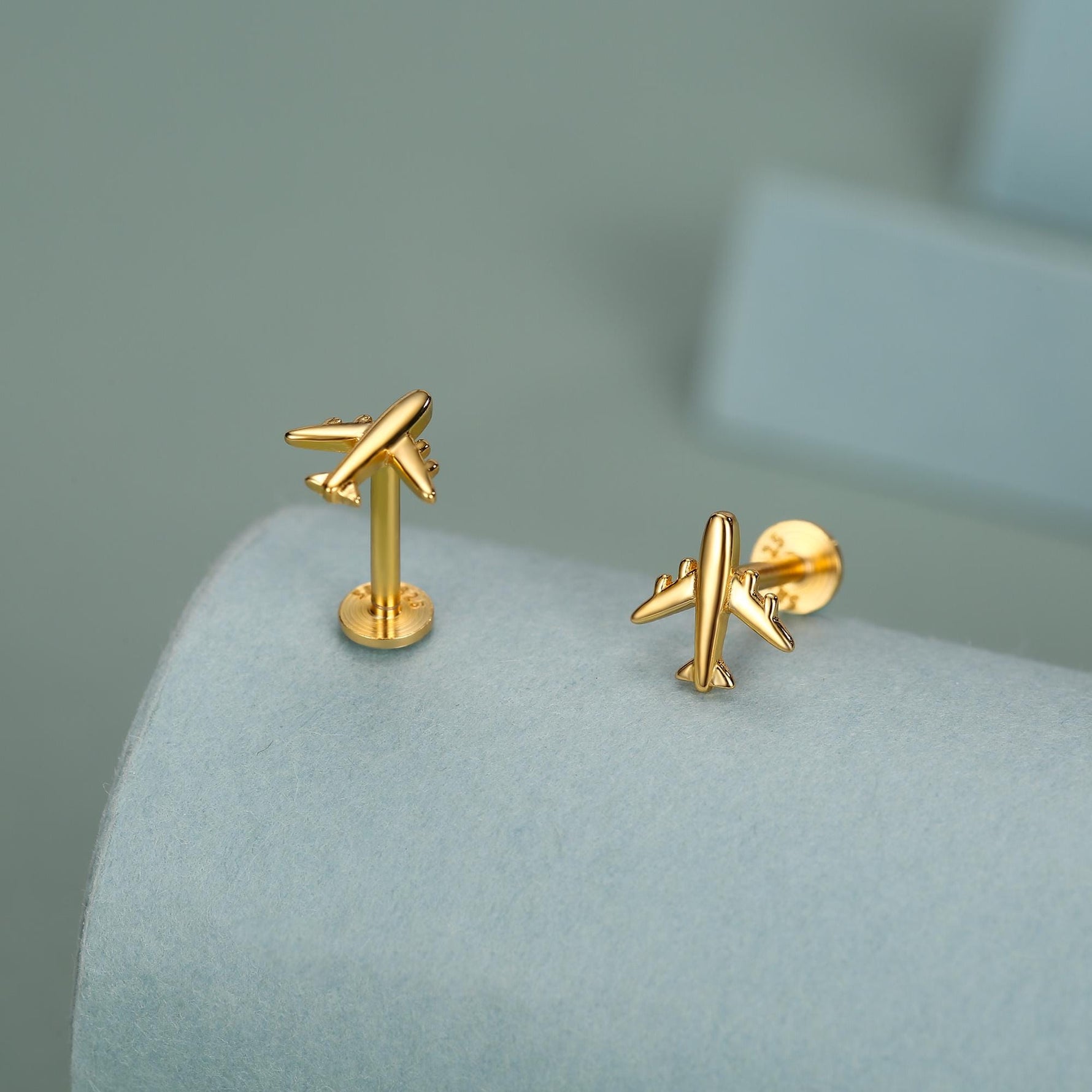 Sterling Silver Airplane 16G Flat Back Earrings