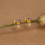 Sterling Silver Enamel Pansy Flower 18G Screw Back Earrings