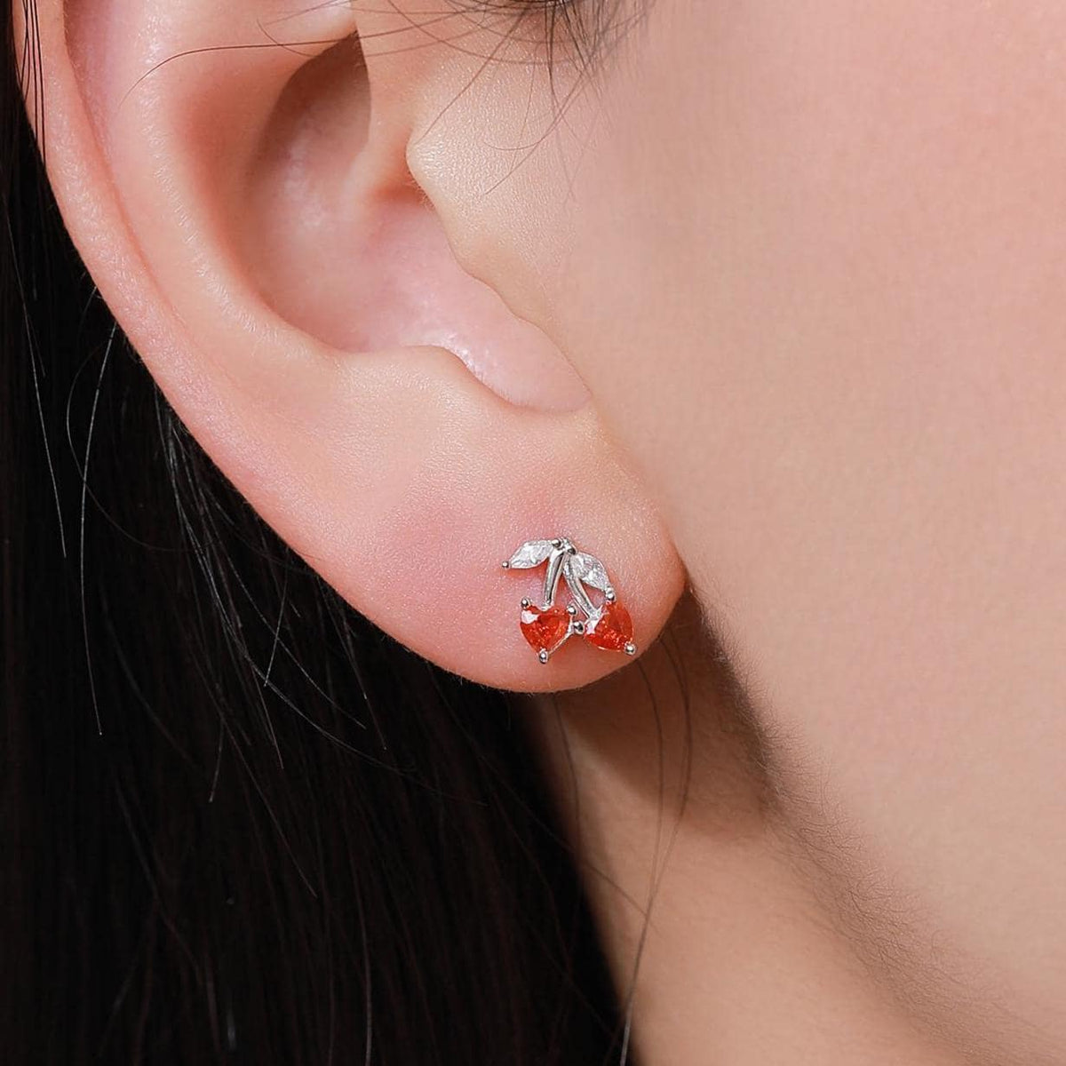 Sterling Silver Cherry 16G Flat Back Earrings