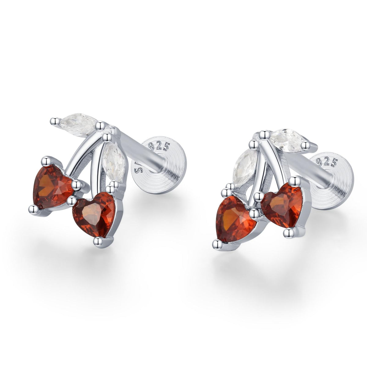 Sterling Silver Cherry 16G Flat Back Earrings