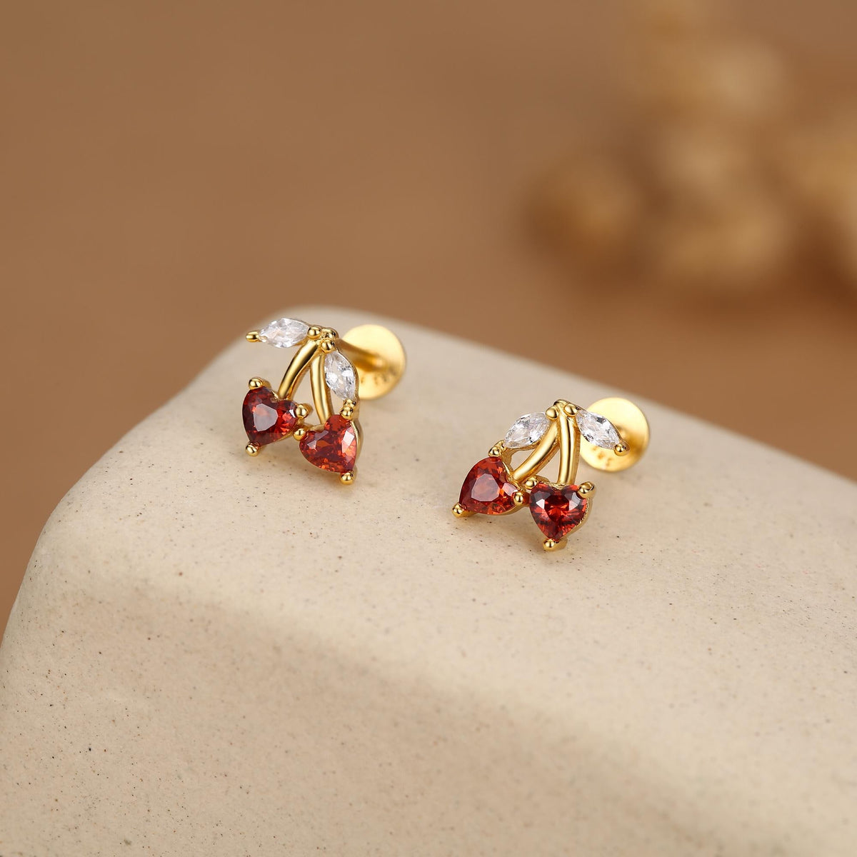 Sterling Silver Cherry 16G Flat Back Earrings