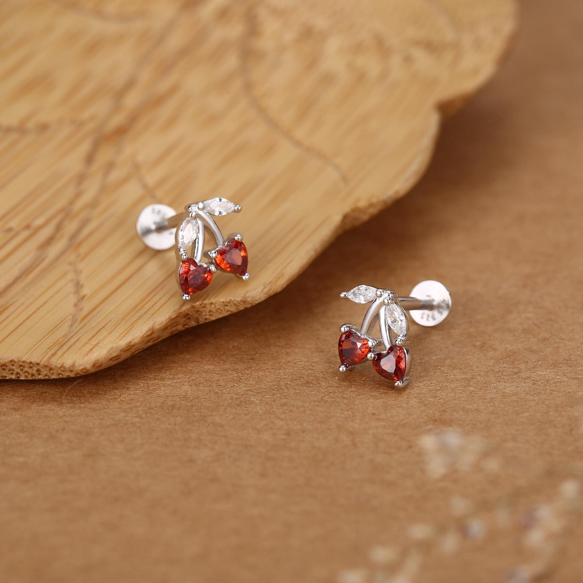 Sterling Silver Cherry 16G Flat Back Earrings