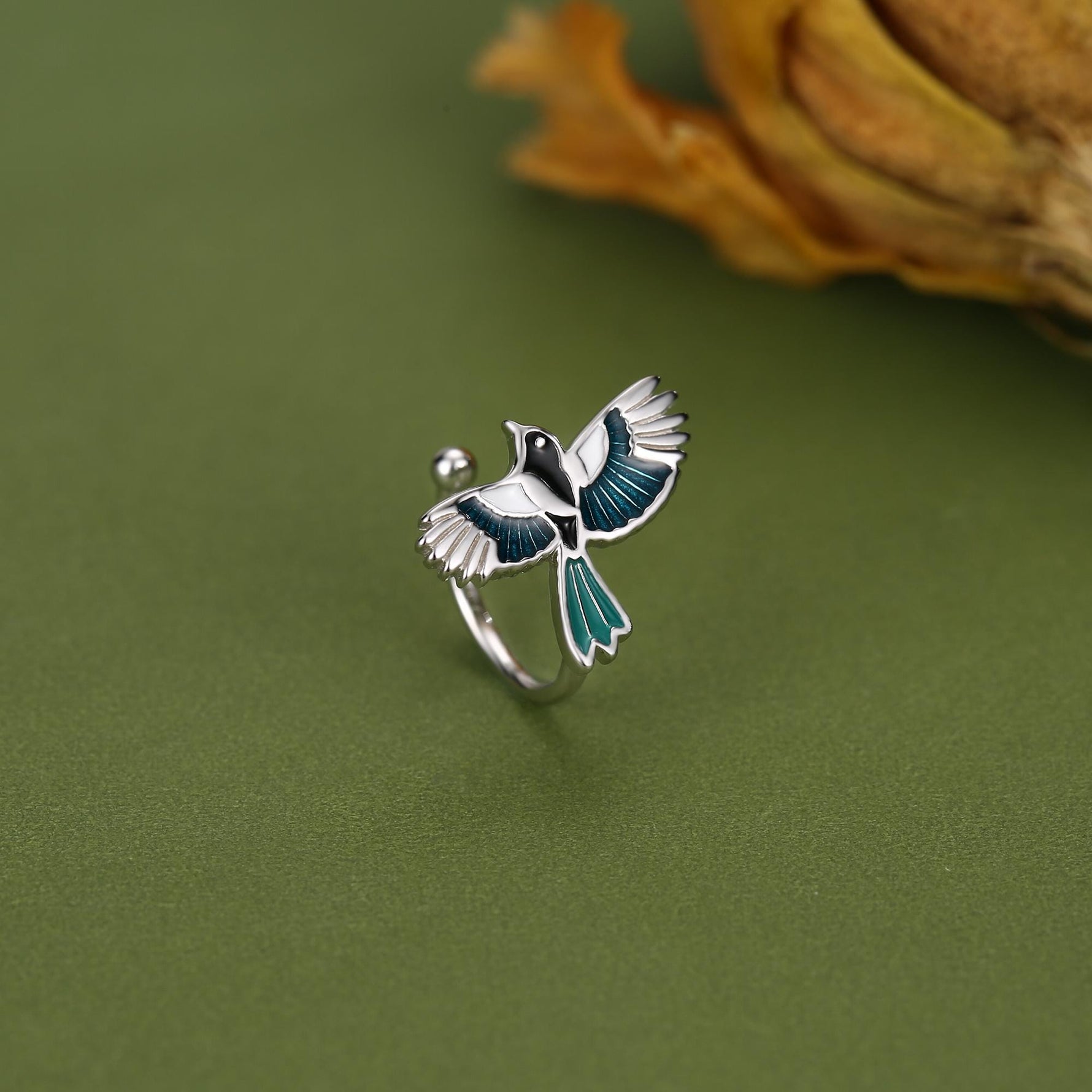 Sterling Silver Enamel Magpie Piercing Free Ear Cuff