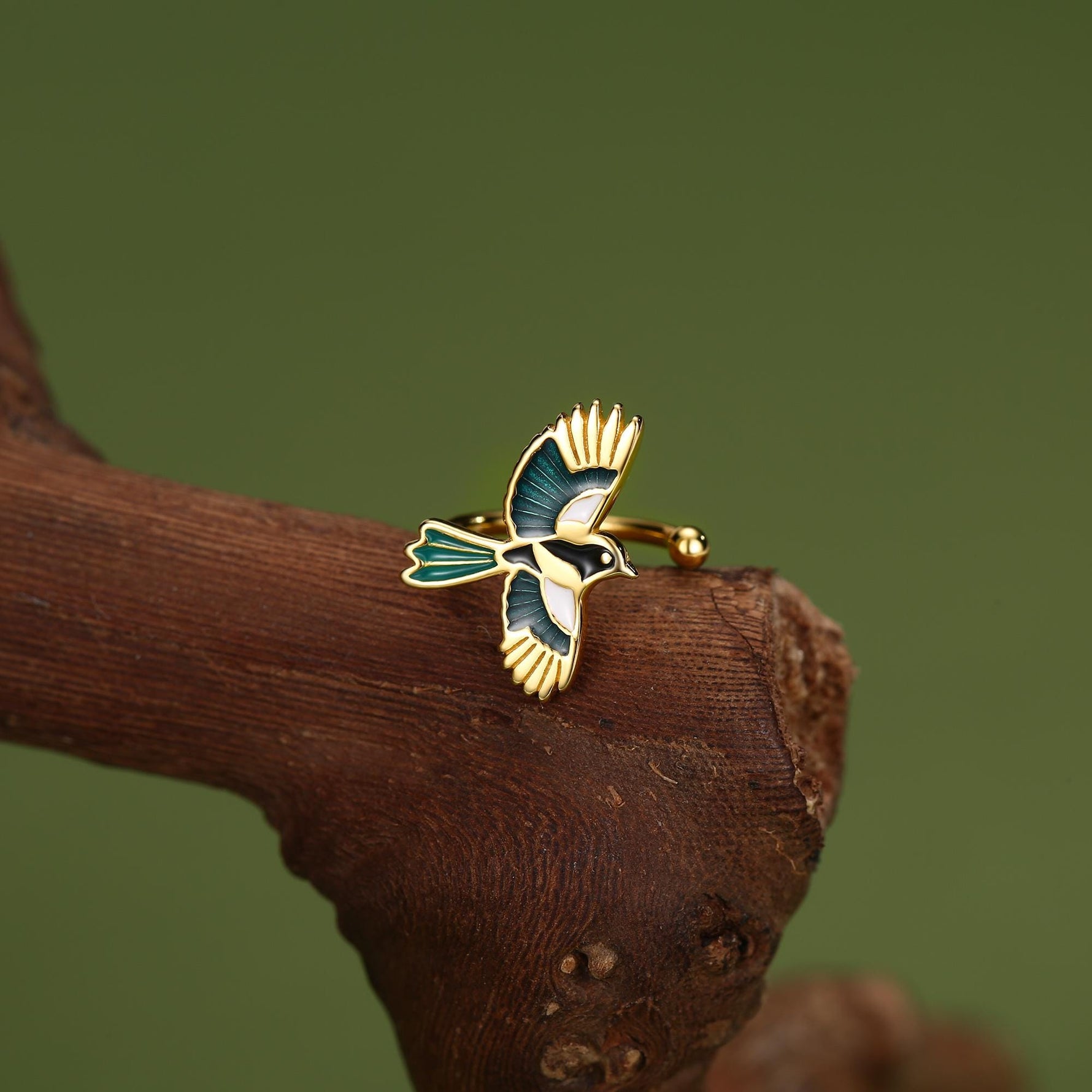 Sterling Silver Enamel Magpie Piercing Free Ear Cuff