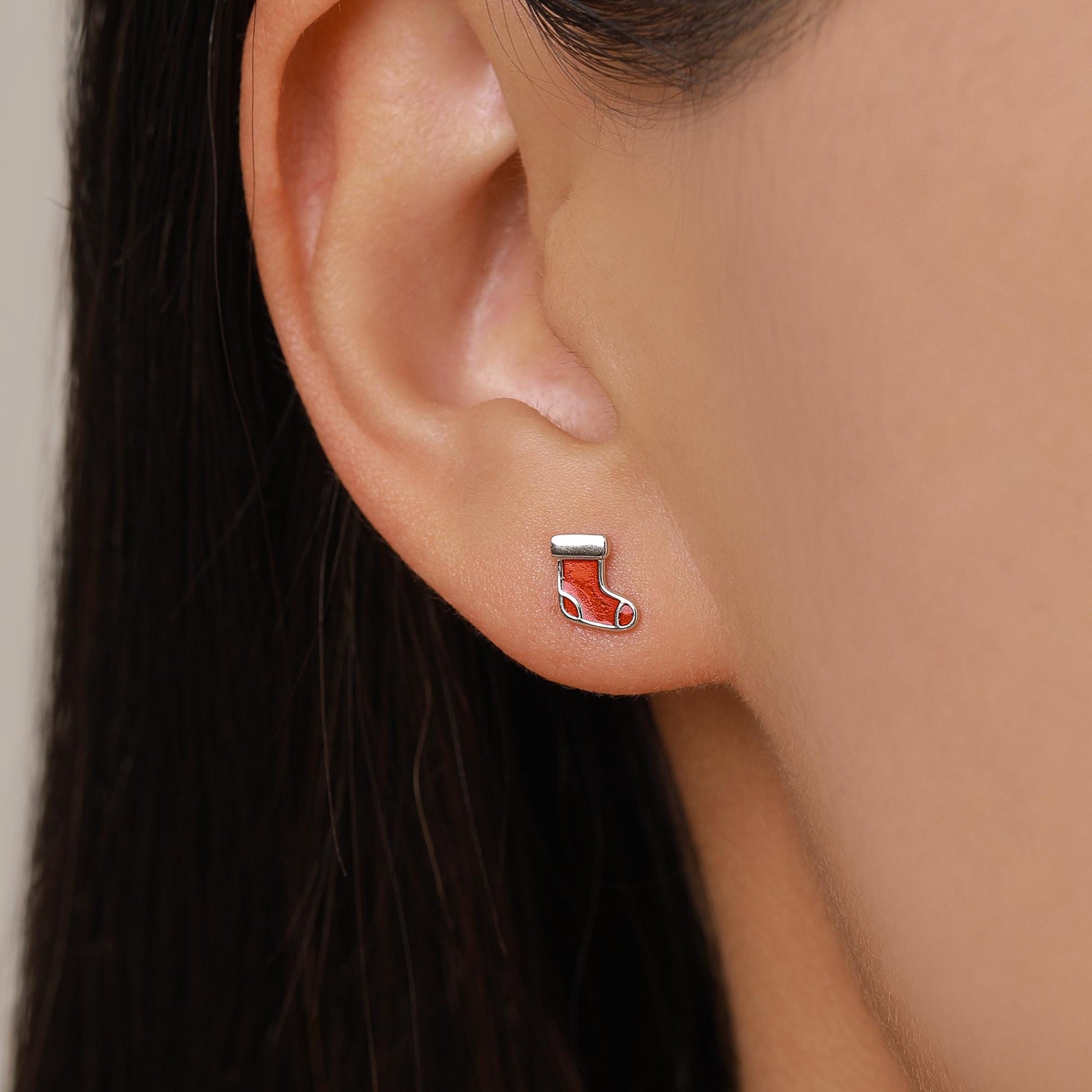 Sterling Silver Christmas Mismatch Stud Earring Single | Santa Hat, Elf Hat, Candy Cane or Stocking Stud